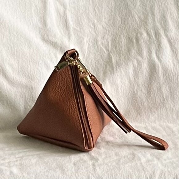 Handbags - Unique Triangle-Shaped Camel Brown Leather Purse